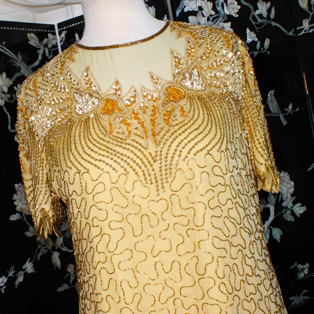 BEADED/SEQUIN COCKTAIL FORMAL  DRESS GOLD 3X (MOTHER OF BRIDE)